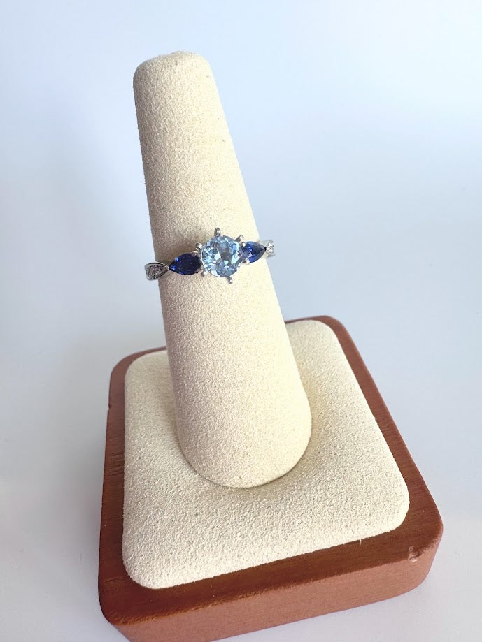 Natural Blue Topaz and Saphire w/ diamond accents Platinum Ring